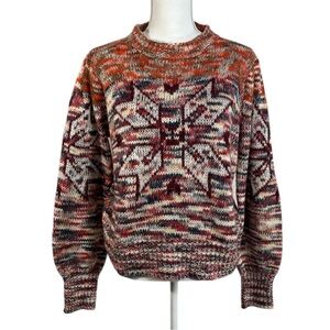 Greylin Fair Isle Snowflake Print Sweater Multicolor Crewneck Womens Size Medium
